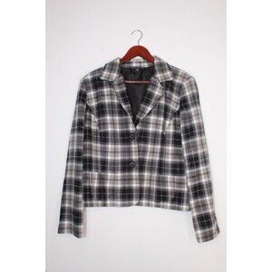 Briggs New York Plaid Blazer Women's 14 Black White Grey Lined Tailored Pockets